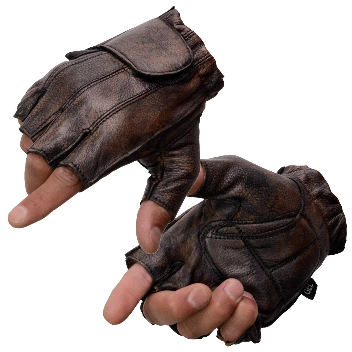 World-Class Milwaukee Leather MG7561 Men’s Premium Brown Leather Gel Padded Palm Fingerless Motorcycle Hand Gloves Quality