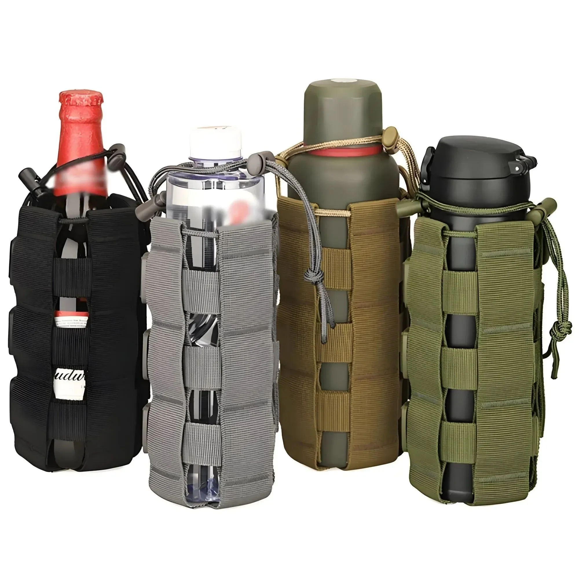 Durable Tactical MOLLE Water Bottle Pouch – Outdoor Camping Hiking Hydration Bag with Carabiner Clip Multi-Function Storage Holder for 500-800ml Bottles Next-Generation