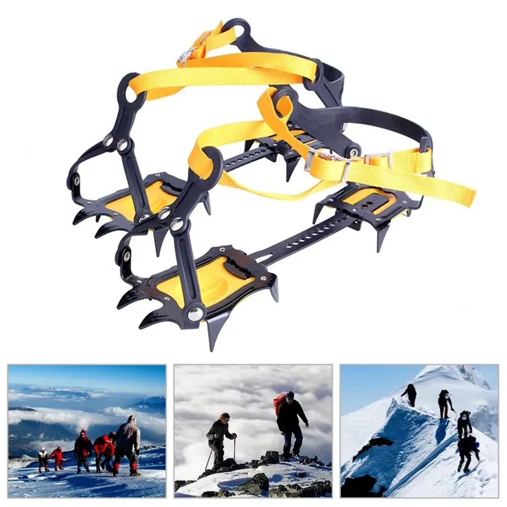 Exclusive 1 Pair Heavy-Duty Ice Crampons – 10-Tooth Stainless Steel Snow Grips with Adjustable Nylon Straps Carry Bag for Hiking Climbing Fishing High-Grade