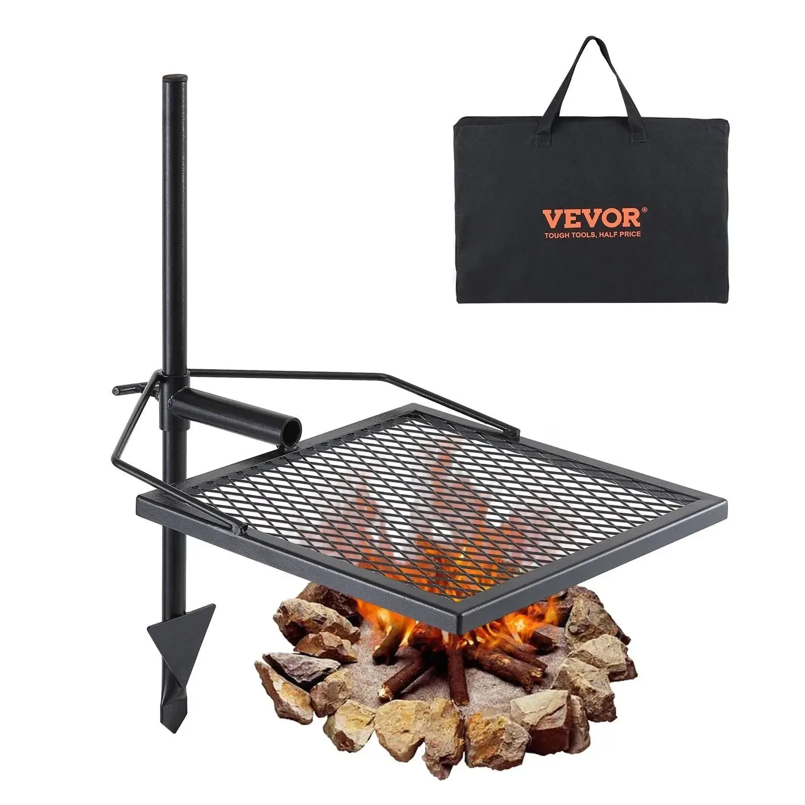 Reusable 360° Swivel Campfire Grill – Heavy Duty Adjustable Cooking Grate for Open Fire Refined