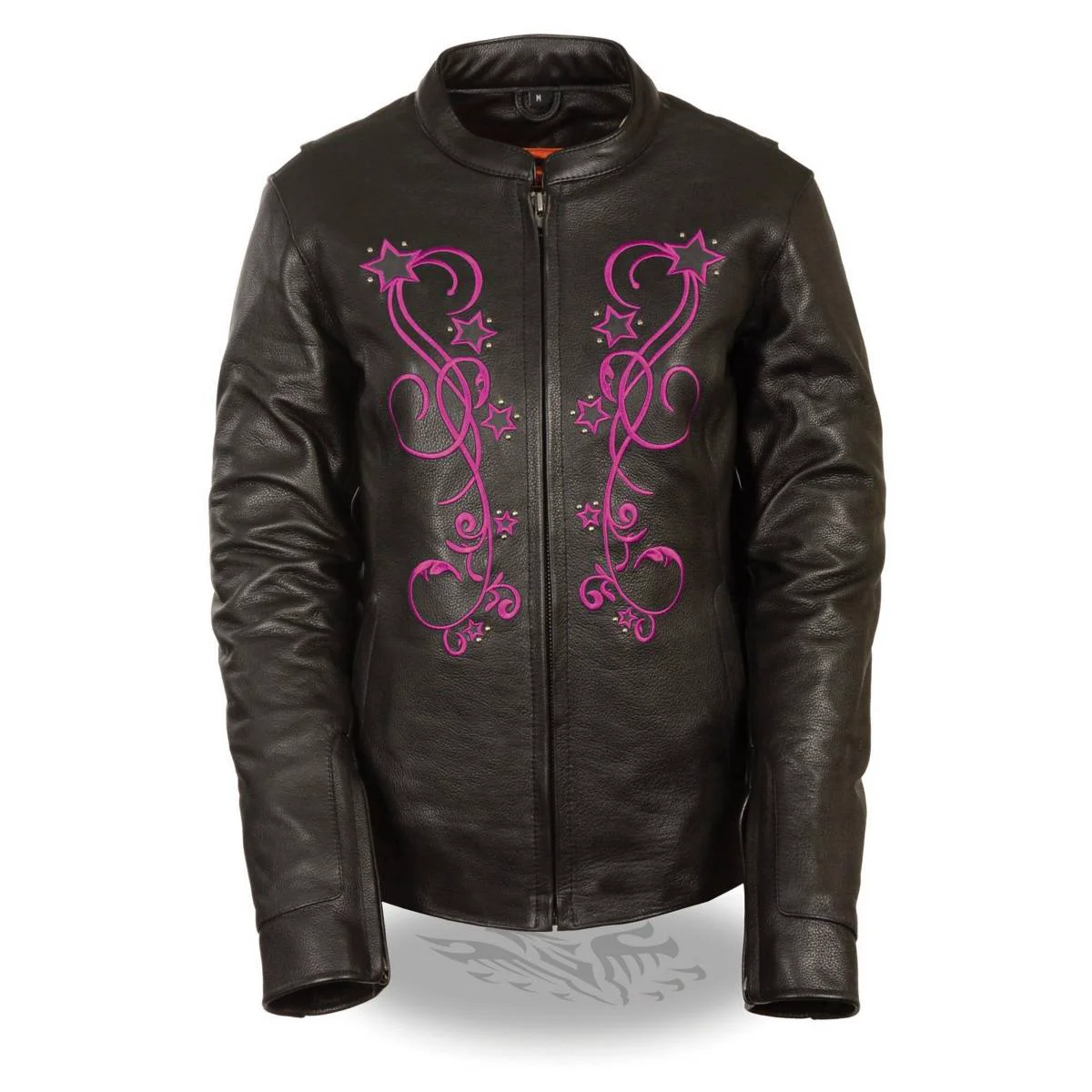 Natural Milwaukee Leather MLL2500 Women’s Black and Fuchsia Pink Leather Jacket with Embroidery Pure