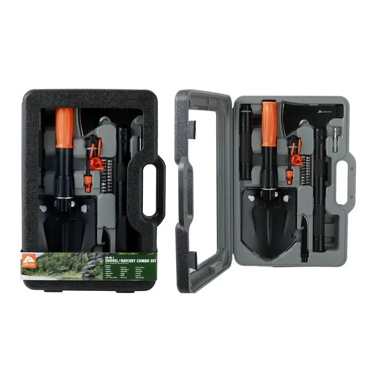 Outstanding Ozark Trail 30-in-1 Survival Kit – High-Carbon Steel Folding Shovel with Aluminum Handle Hard Case Authentic