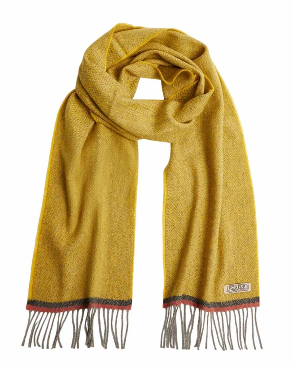 Natural Foxford Gold Herringbone Lambswool Scarf High-Quality
