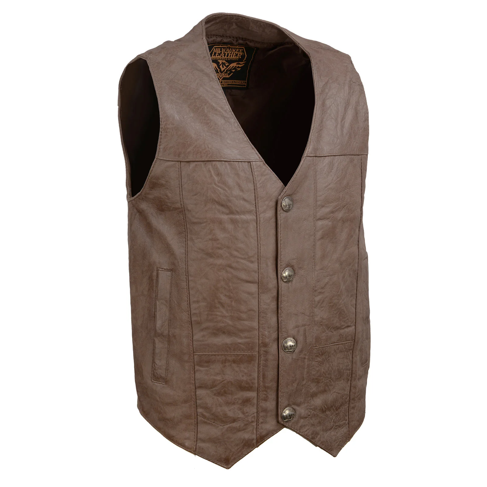 Excellent Milwaukee Leather LKM3702 Men’s Leather V-Neck Western Style Motorcycle Rider Vest w Classic Buffalo Snaps Closure Pure