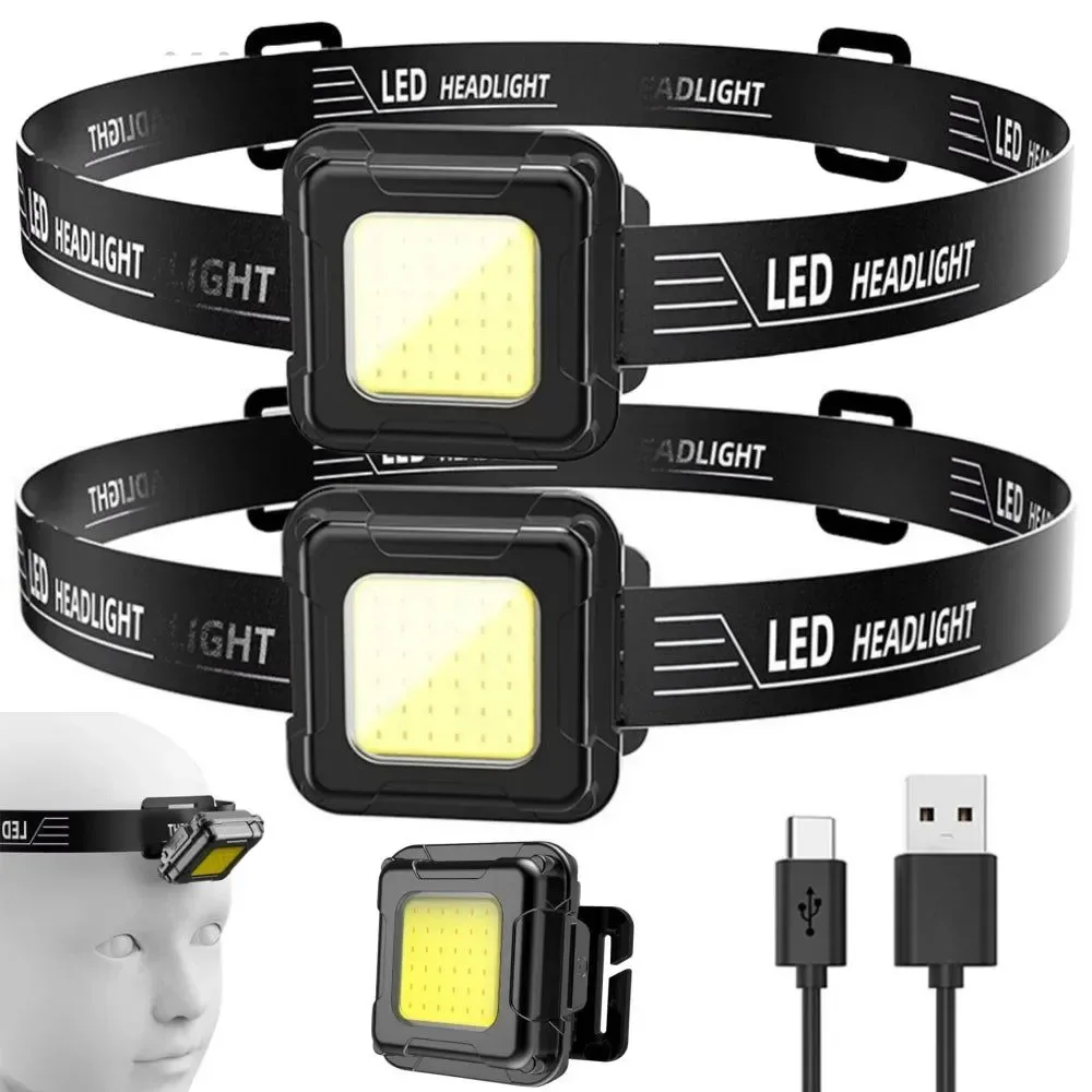 Casual USB-C Rechargeable Headlamp – 200-Lumen COB LED Head Torch with 4 Light Modes Adjustable Angle for Camping Hiking Fishing Work Advanced