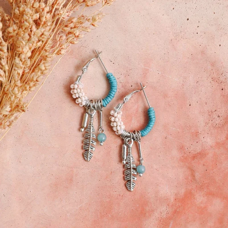 Healthy Dainty Feather Charm Hoop Earrings with Beads and Tassel Details Classic