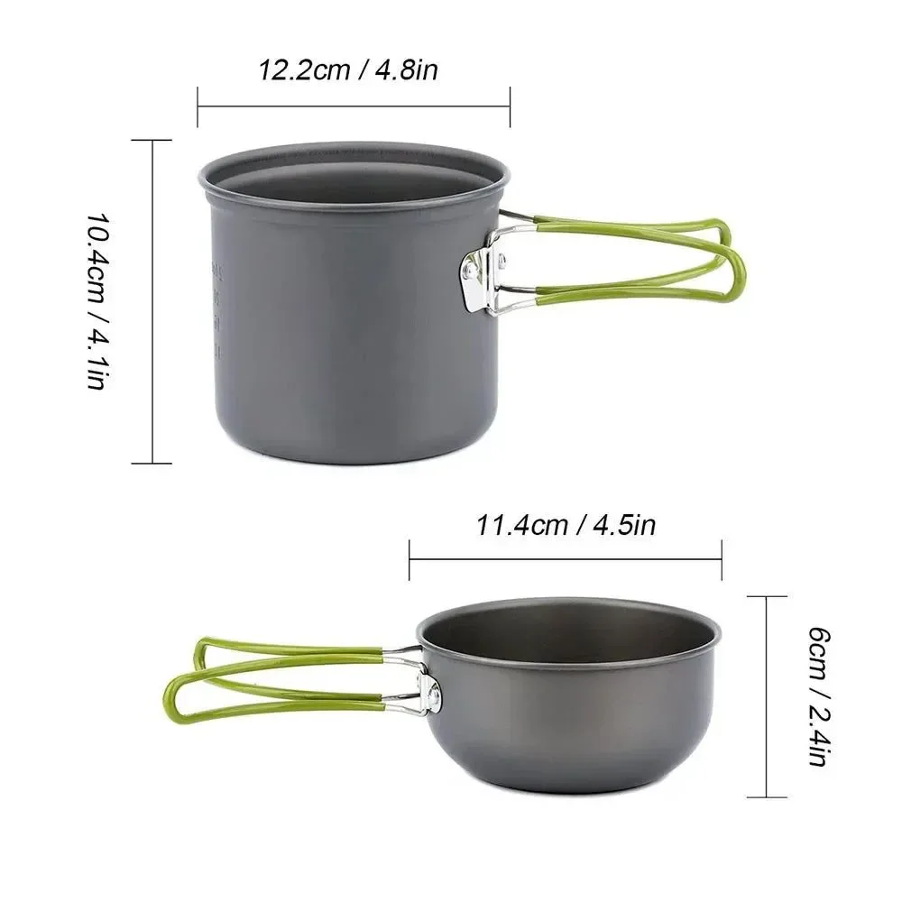 Convenient 9-Piece Portable Camping Cookware Set – Lightweight Aluminum Pots Mini Stove Utensils for Outdoor Cooking Hiking Picnics Long-Lasting