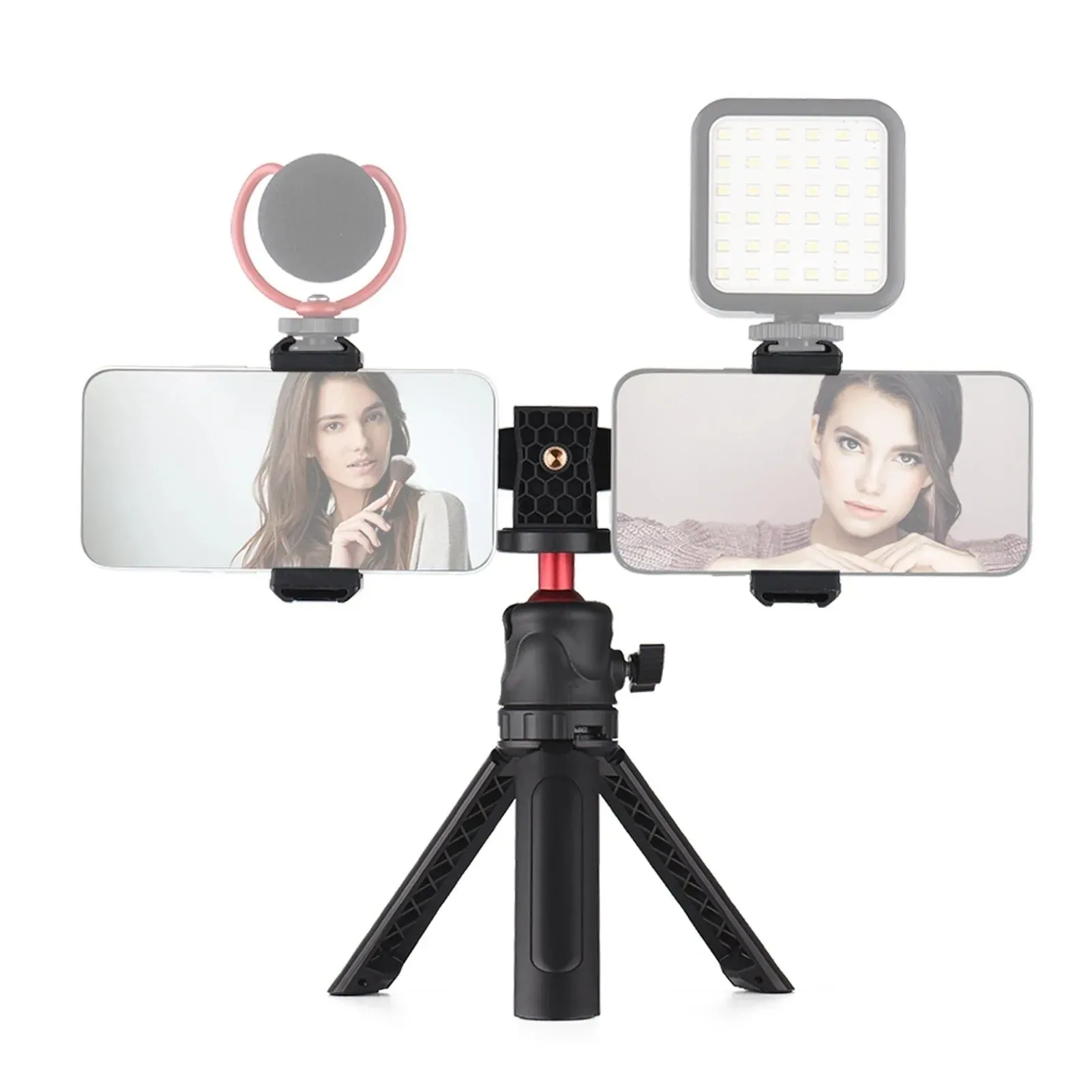 Unique Professional Smartphone Video Kit – Dual Phone Mount with 4 Cold Shoes 360° Tripod Adjustable Holders for Vlogging Live Streaming. Dependable