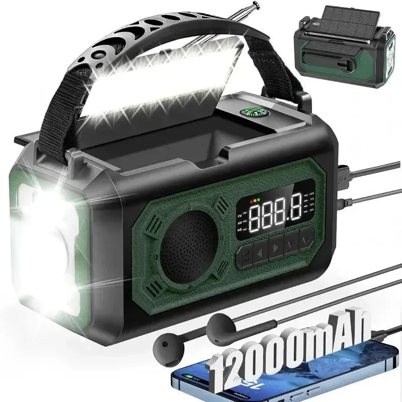 Premium 12000mAh Solar Emergency Radio – AM FM Weather Alert Hand Crank Power Bank SOS Alarm Reading Lamp for Camping Hiking Survival Stylish