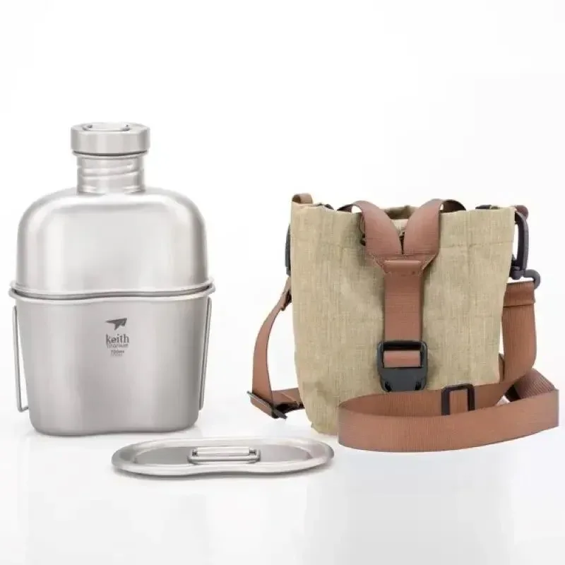 Unique Keith Ti3060 Pure Titanium Canteen Mess Kit – Ultralight Camping Water Bottle Cup Set with Carrying Pouch Selected