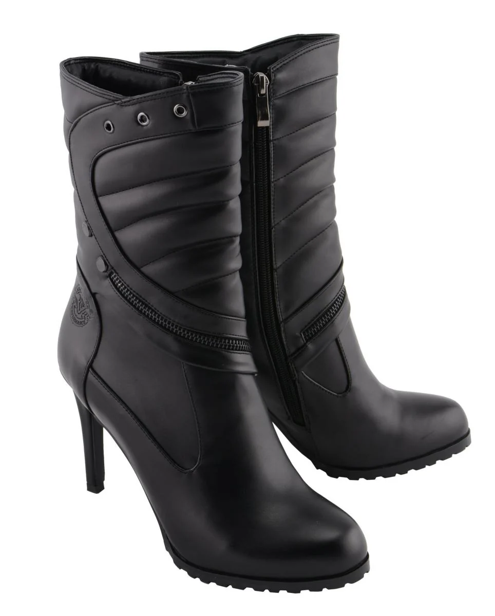 Clean Milwaukee Leather MBL9434 Women’s Black High Heel Fashion Casual Boots with Zipper Accents World-Class