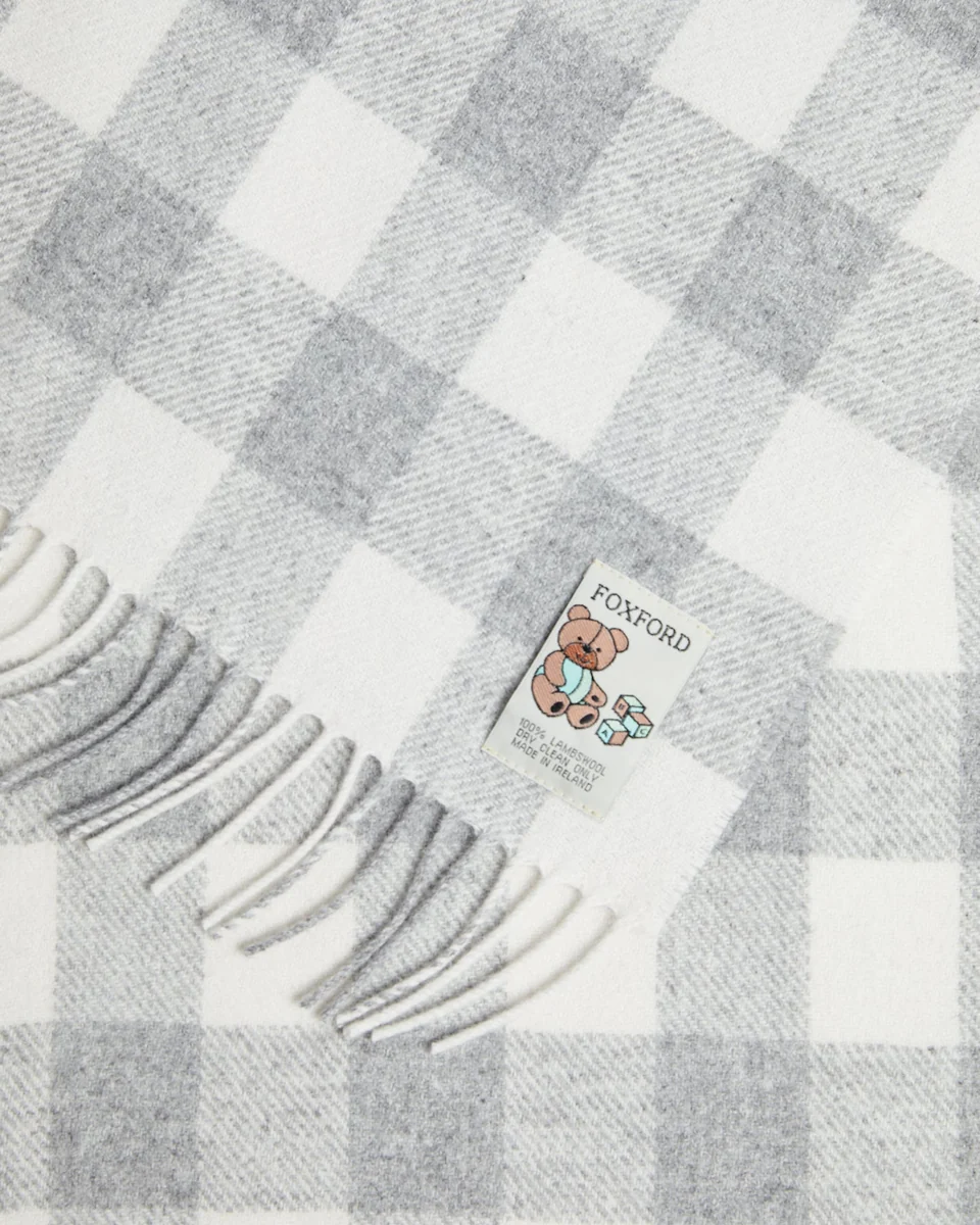 Practical Foxford Grey Check Lambswool Baby Blanket Authentic