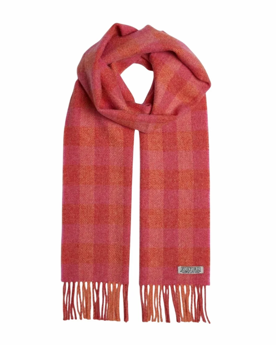 Selected Foxford Orange Pink Check Lambswool Scarf Casual