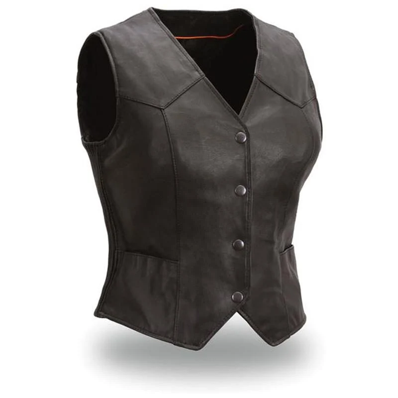 Unique First Manufacturing FIL540ES Women’s Heiress Black Motorcycle Light Weight Leather Vest Top-Quality