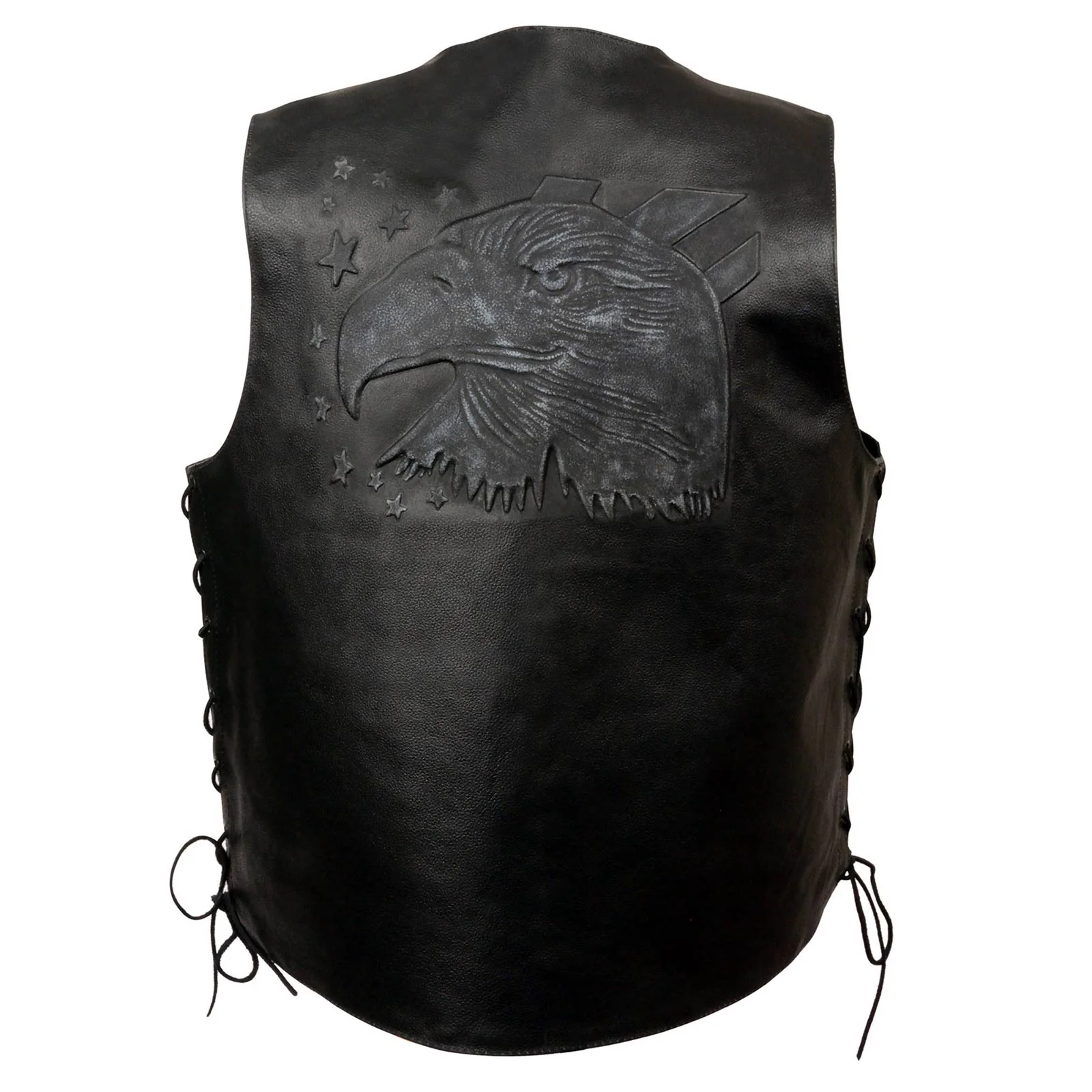 Elegant Event Leather ELM3940 Men’s Motorcycle Riders Black Leather Vest w Embossed Certified