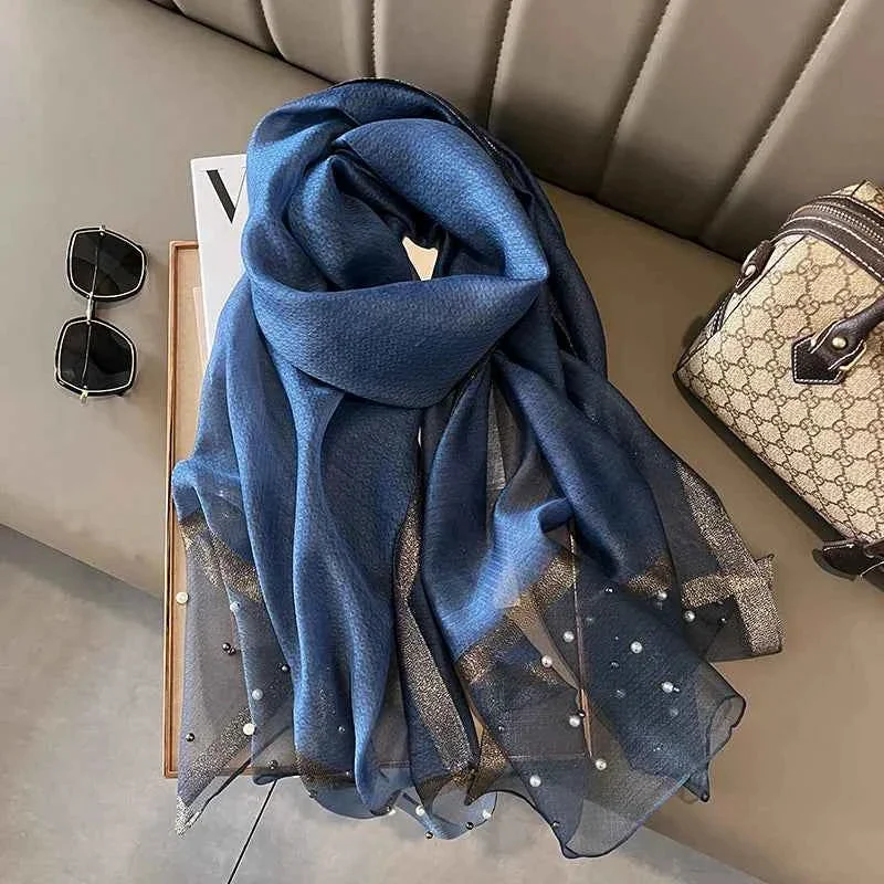 Superior Women s Pearl Detail Sheer Scarf Wrap for Neck and Shoulder Styling Consistent