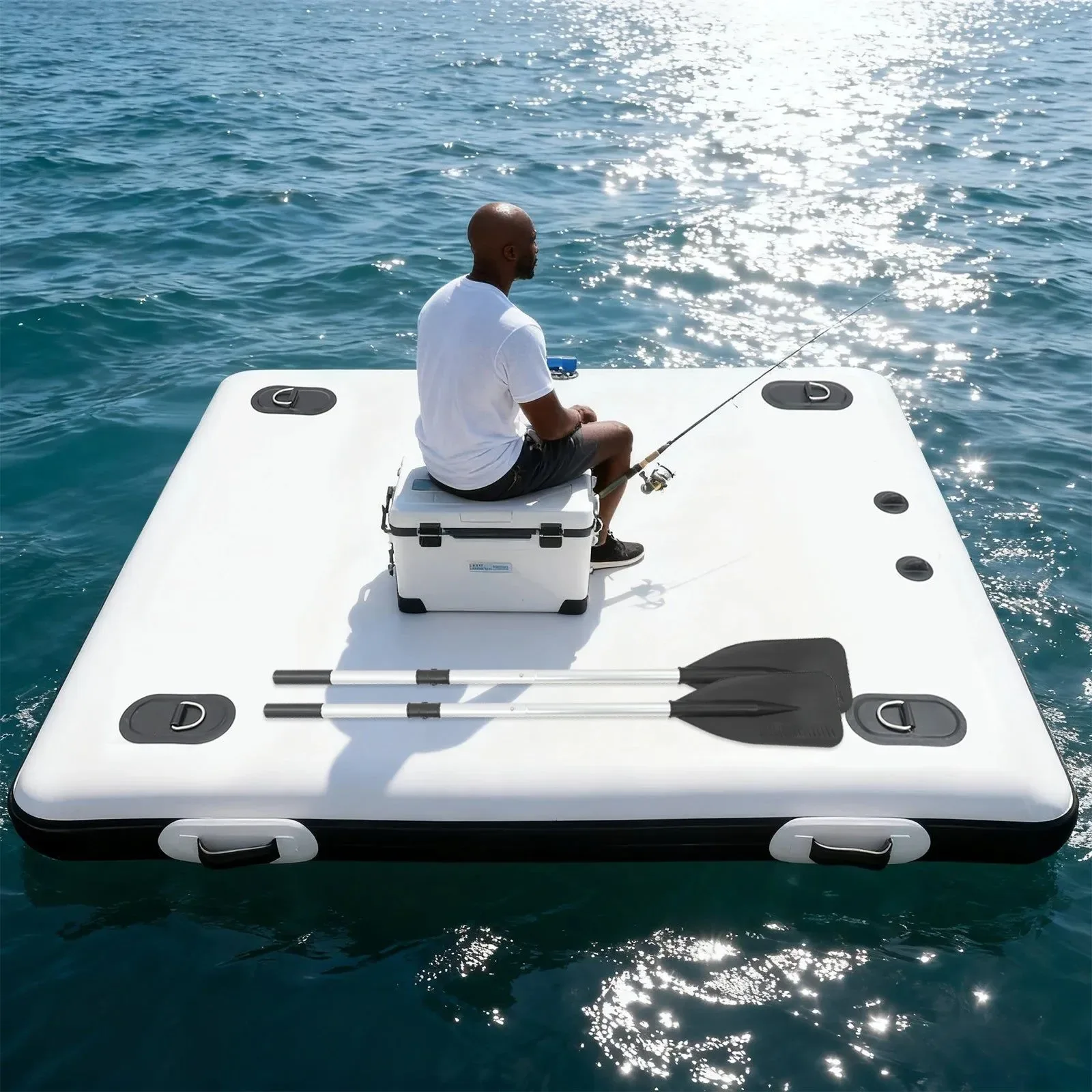 Modern Inflatable Floating Platform 400kg Capacity Portable Pontoon for Fishing Yoga Water Activities Green