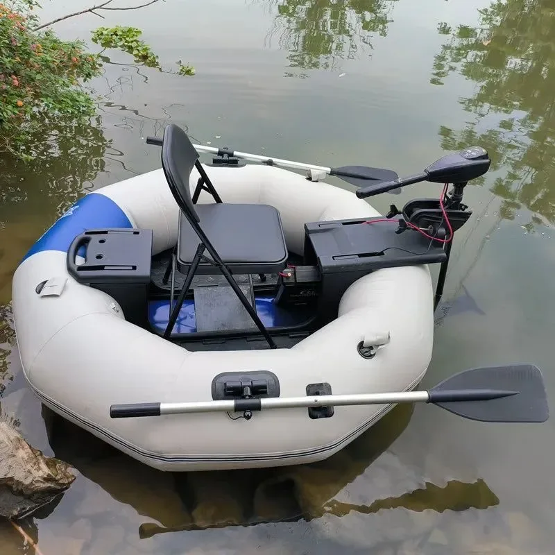 Environmentally Friendly 2-Minute Foldable Inflatable Fishing Boat with Electric Motor Port 250kg Capacity Solo Pontoon Raft Expertly Made
