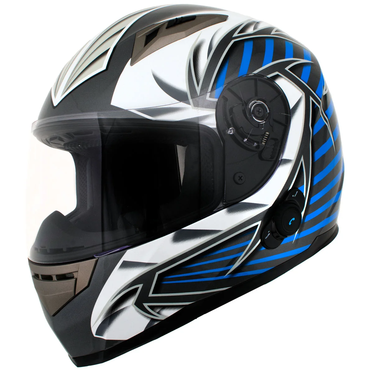 Easy-to-Use Milwaukee Helmets H512 Titanium and Blue Chit-Chat Full Face Wireless Motorcycle Helmet-Stream Music-Phone Calls Long-Lasting