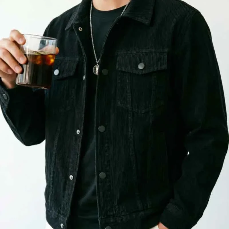Stylish Men s Ribbed Texture Button-Up Jacket – Collared Casual Outerwear with Chest Pockets Unique
