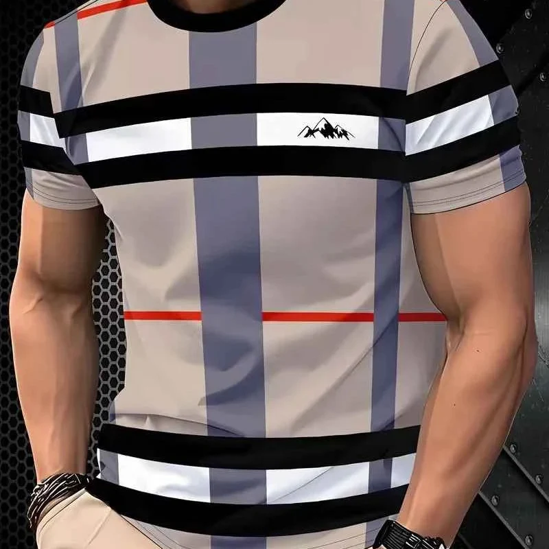 Specialty Men s Geometric Striped Plaid Short Sleeve T-Shirt with Size Guide Contemporary
