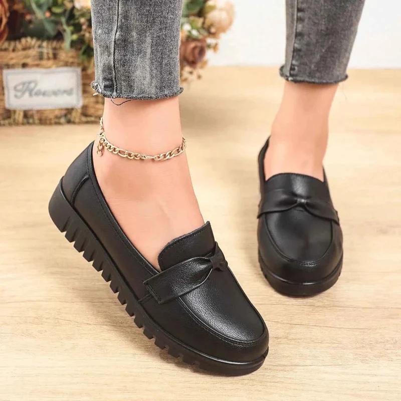 Exclusive Women s Black Slip-On Loafers – Round Toe Lug Sole Casual Shoes Efficient