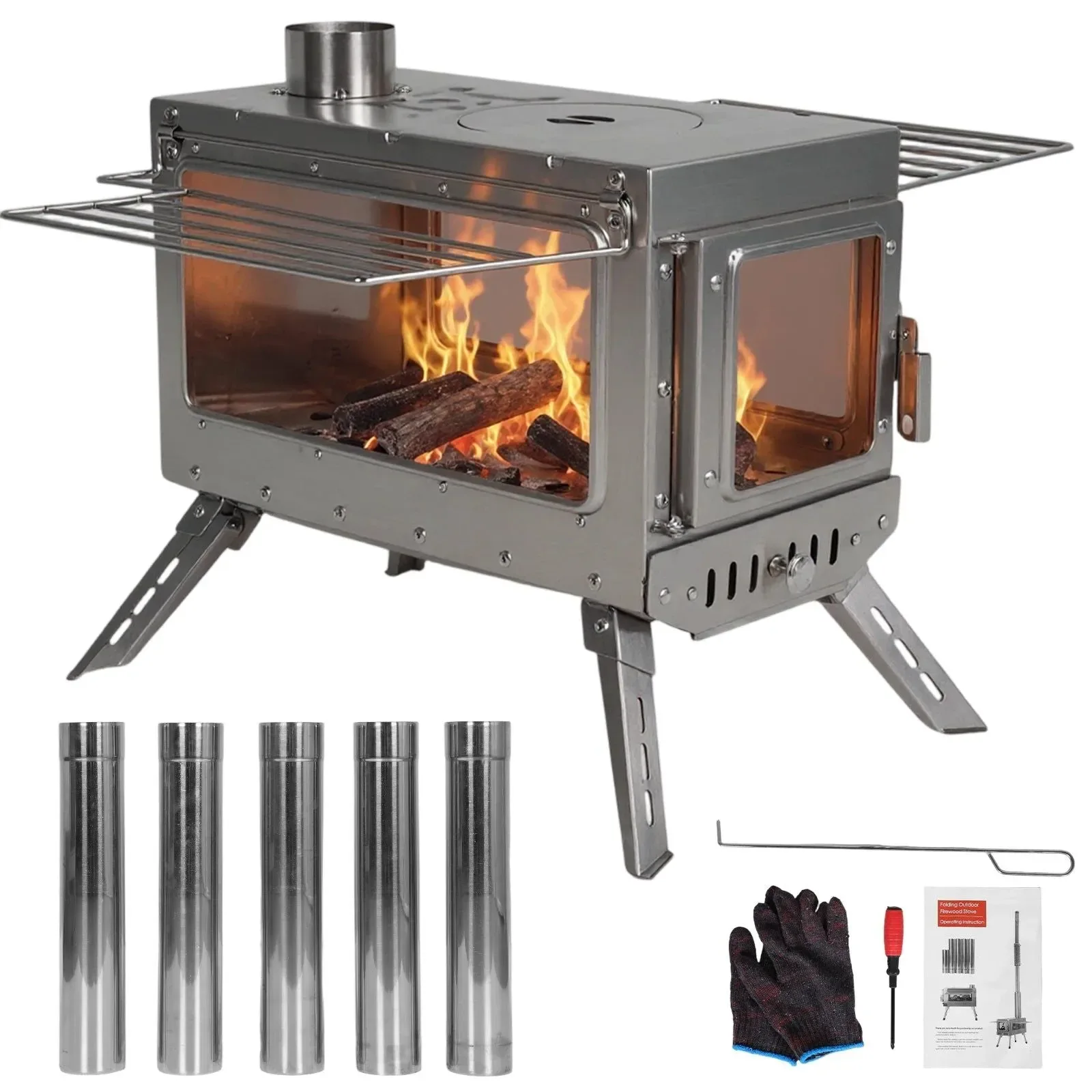 Original Design Large Stainless Steel Tent Stove with Chimney Pipe Portable Wood Burner for Heating Cooking Artisan