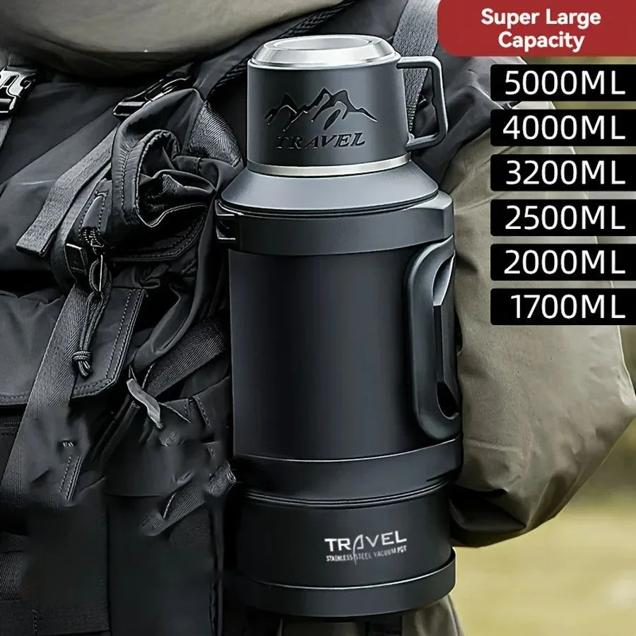 Solid Large Capacity Stainless Steel Thermos 1.7L 2.0L 2.5L Vacuum Insulated Water Bottle for Travel Camping Natural