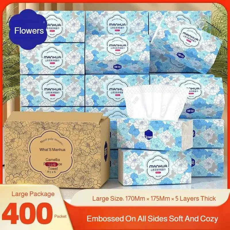 Fast Manhua Household Tissue Paper 20 Packs Bulk 400 Sheets Each Thickened Soft Disposable Napkins for Home Daily Cleaning Face Towel Enhanced