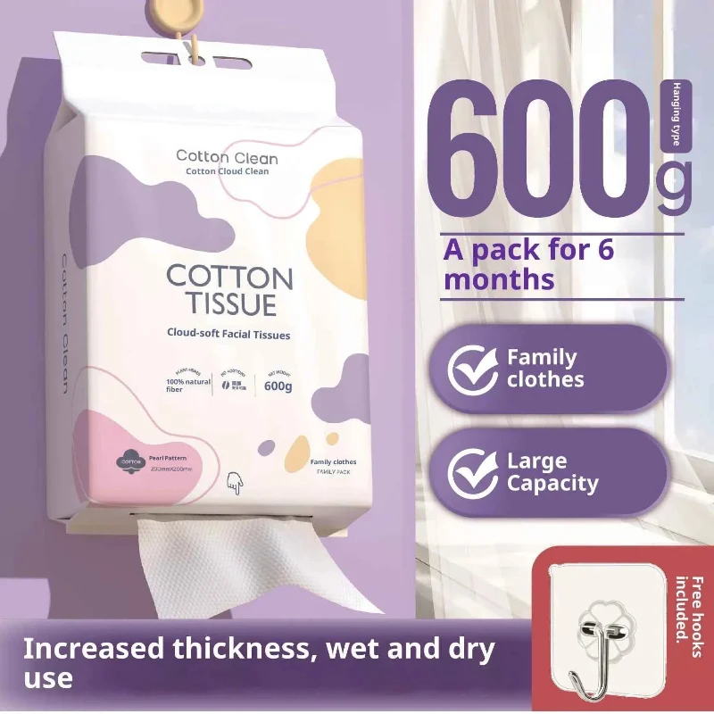 Premium Material Cotton Clean Cotton Tissue 600g – Cloud-Soft Hanging Facial Tissues with Hooks Relaxed