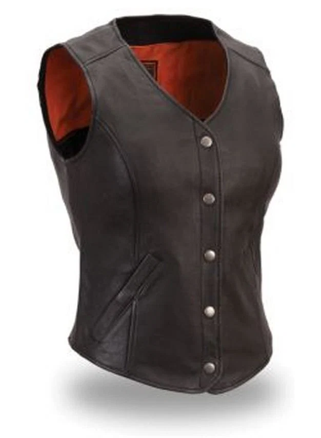 Soft First Manufacturing FIL545CSL Women s Black Extremely Stylish Long Length Cowhide Leather Motorcycle Vest Quality