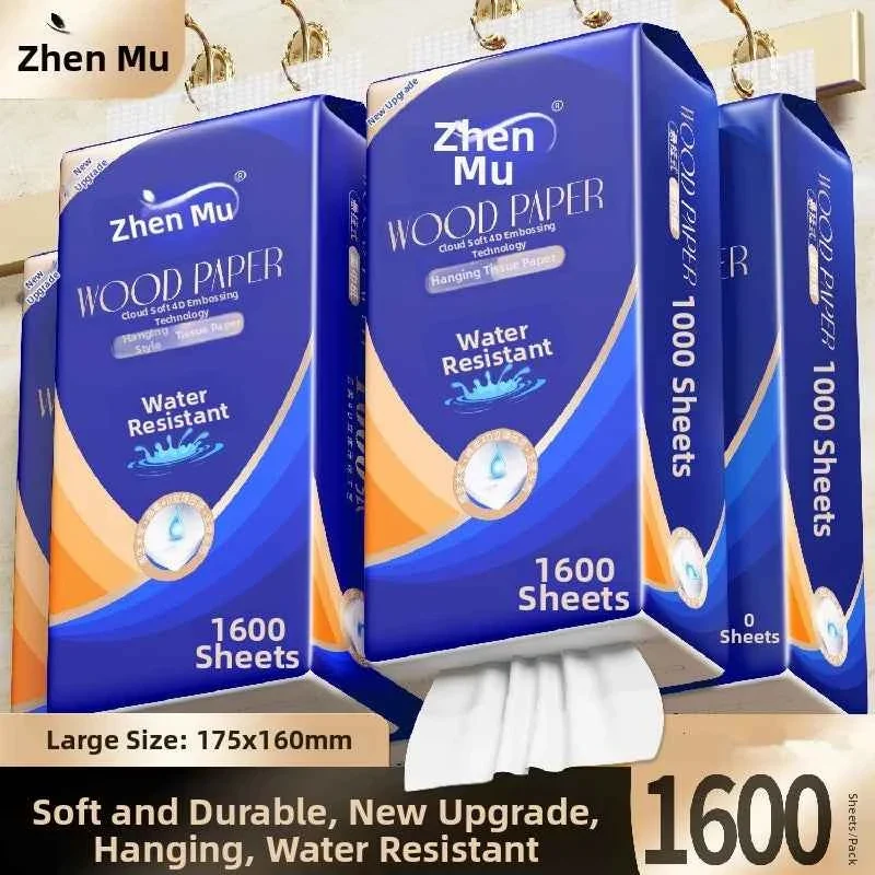 Professional Zhen Mu Wood Paper Hanging Tissue 1600 Sheets – Water-Resistant Cloud Soft 4D Embossed Tissue Powerful