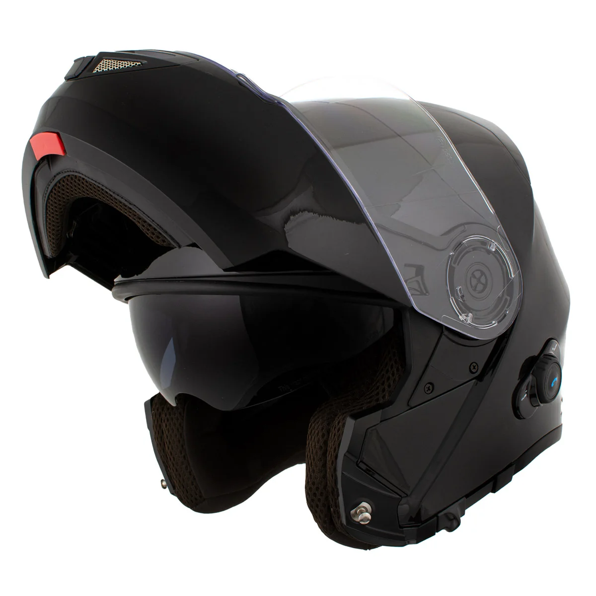Outstanding Milwaukee Helmets H7000 Glossy Black Mayday Modular Full Face Wireless Motorcycle Helmet-Stream Music-Phone Calls Solid
