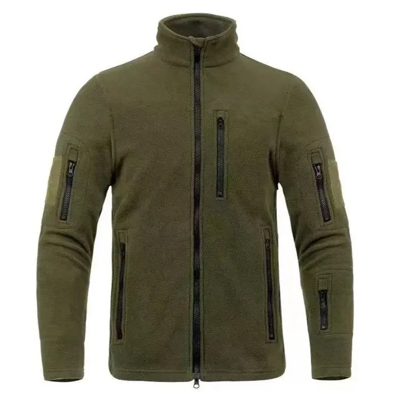 Traditional Men’s Thermal Polar Fleece Jacket – Windproof Stand Collar Tactical Coat with Multi-Pockets High-Grade