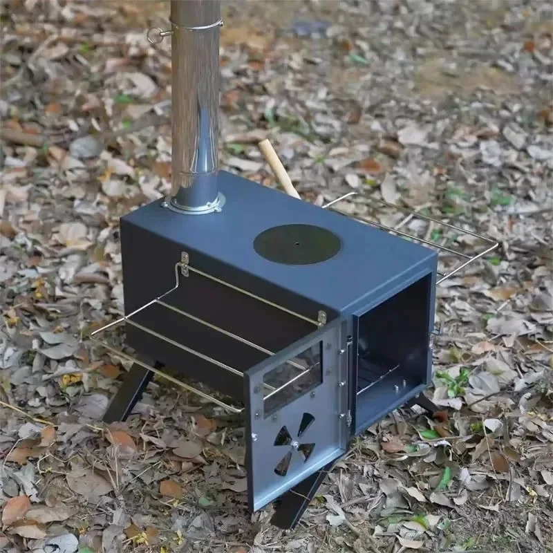 User-Friendly Portable Black Iron Wood Stove Complete Tent Heating Camping Cooking Stove Kit with Chimney World-Class
