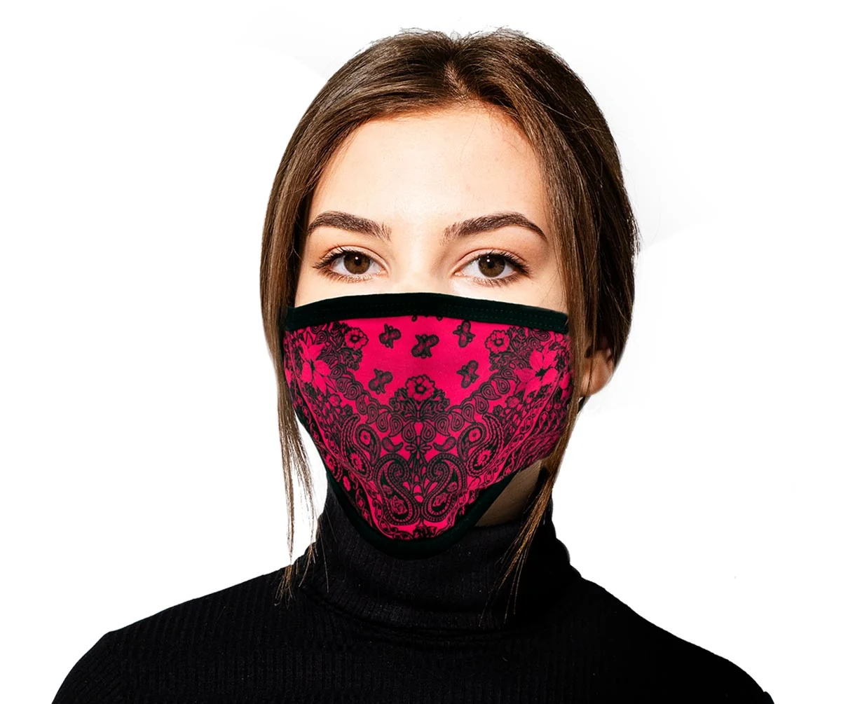 Smooth Milwaukee Leather FMD1012 Ladies ‘Paisley Pink’ 100 Cotton Protective Face Mask with Optional Filter Pocket Effective