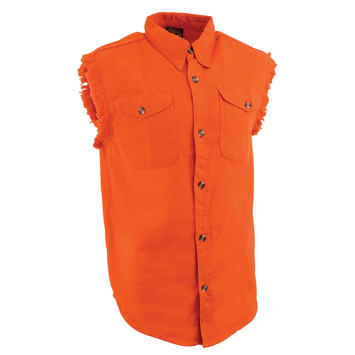 Convenient Milwaukee Leather DM1003 Men’s Orange Lightweight Denim Shirt with Sleeveless Frayed Cut Off Fine
