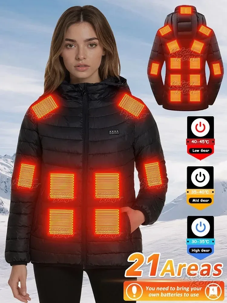 Efficient Stylish Heated Winter Jacket for Women – 21-Zone Heating with 4 Smart Switches Clean