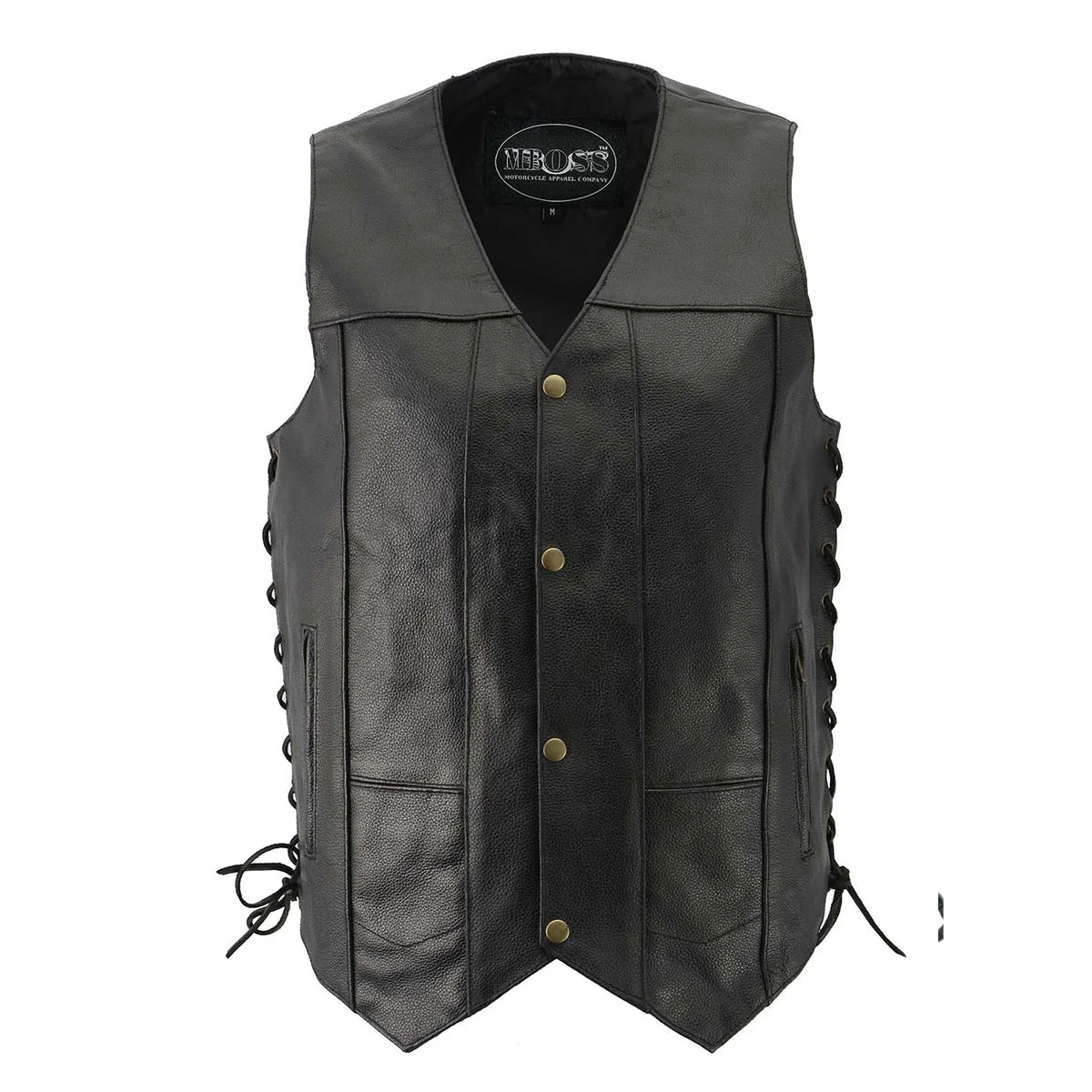 Premium Material M-Boss Motorcycle Apparel BOS13517 Men s Classic Black Leather ‘Side Laced’ Motorcycle Biker Rider Vest Authentic