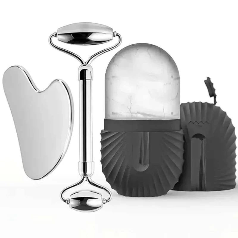 Safe Facial Gua Sha Roller Set with Stainless Steel Massage Tool and Ice Face Roller Beauty Kit Professional
