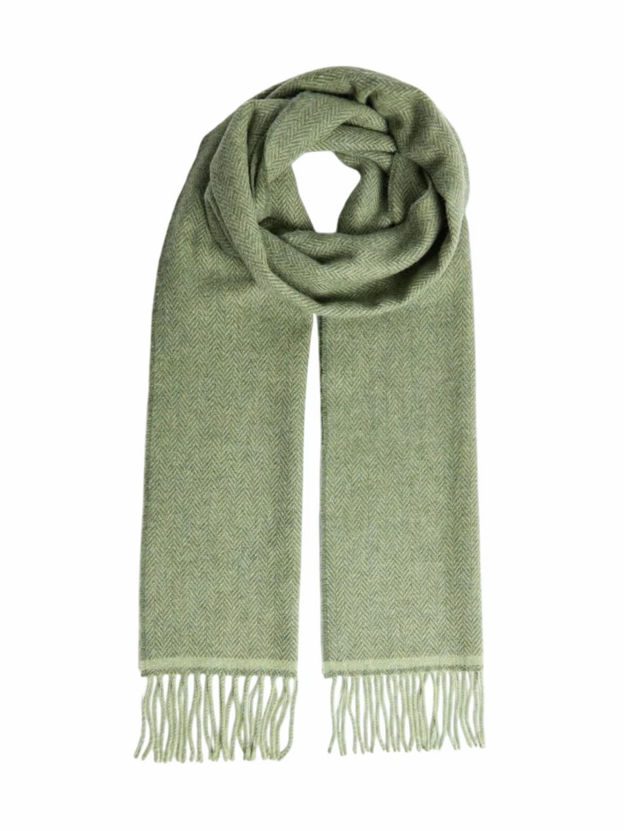 Top-Quality Foxford Green Herringbone Lambswool Scarf Fine Crafted