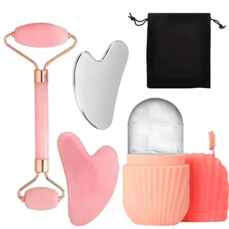Premium Material Stainless Steel Facial Roller Gua Sha Board Set with Ice Face Roller Mold Skin Care Massage Tools Eco-Friendly