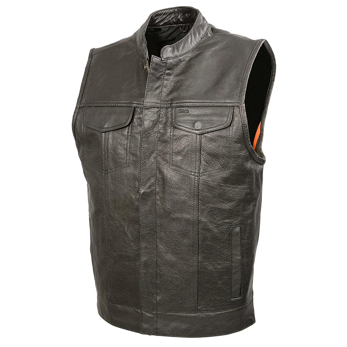 Minimalist Men s SOA Black Premium Buffalo Leather Club Style Motorcycle Rider Vest with Patch Access BZ6010 Specialty
