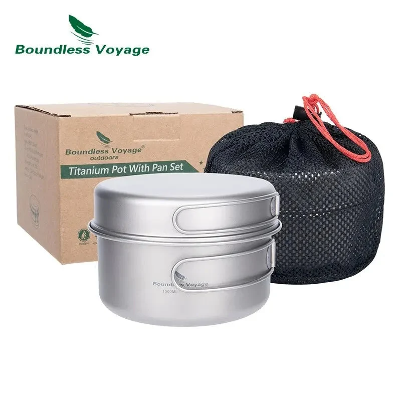 Reliable Titanium Camping Cookware Set – Ultralight Pot Pan with Folding Handles for Hiking Backpacking Certified
