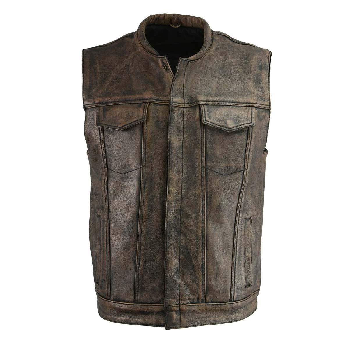 Sophisticated M Boss Motorcycle Apparel BOS13502 Men’s Leather Distressed Brown Snap Front Vest Effective