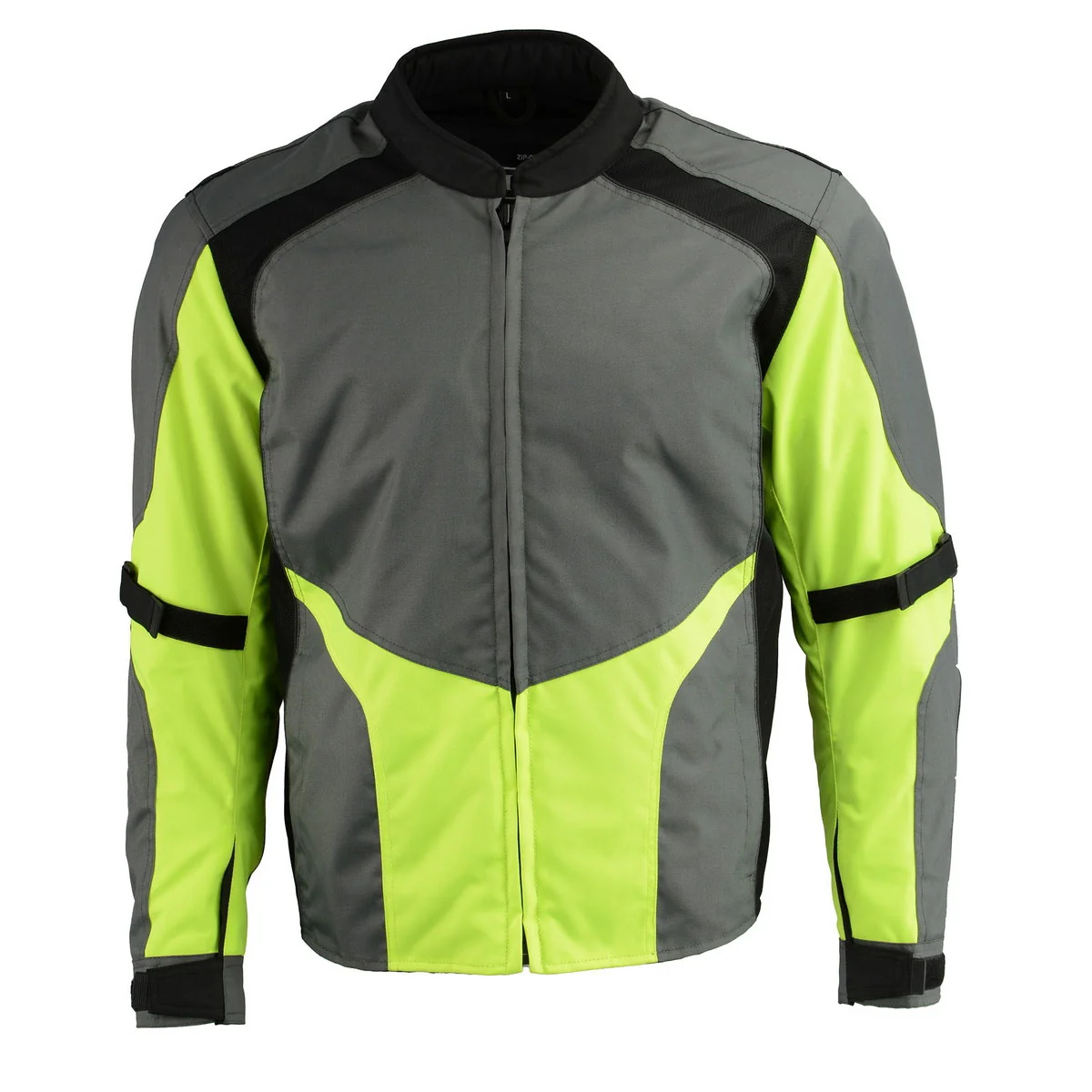 High-Grade M Boss Motorcycle Apparel BOS11706 Men’s Grey Hi-Vis Green Nylon Motorcycle Racer Jacket with Armor Protection Professional