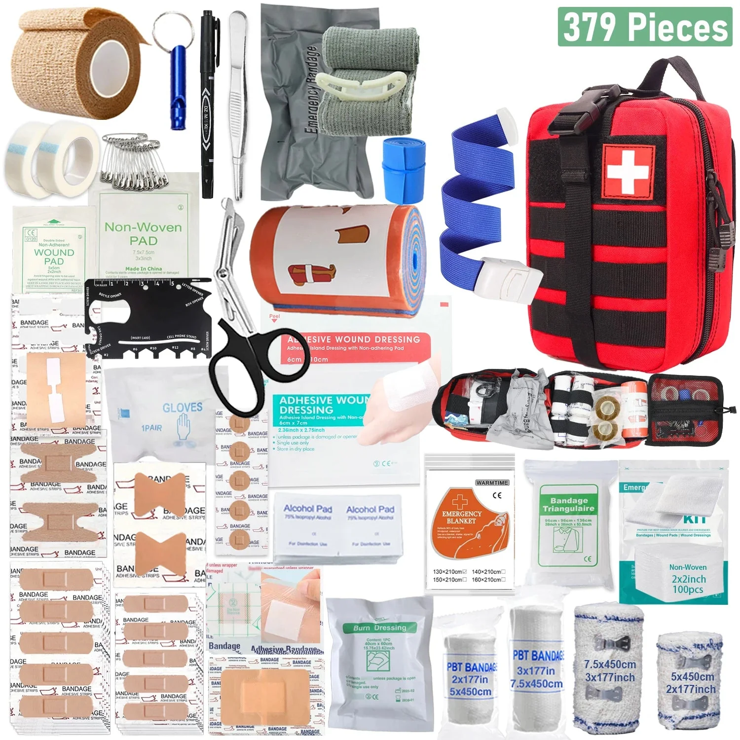 Genuine 379-Piece First Aid Kit – Portable Emergency Medical Bag for Home Office Travel Outdoor Use Responsible