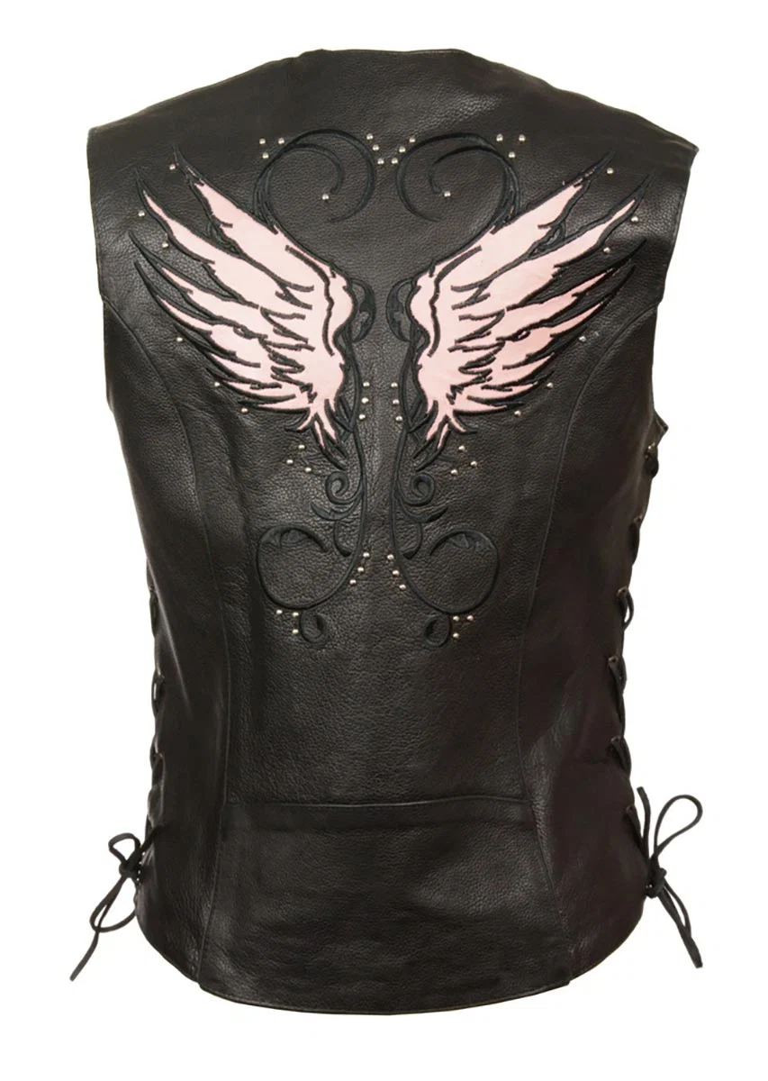 Trendy Milwaukee Leather ML1293 Women’s Black and Pink Wing Studded Leather Vest Green