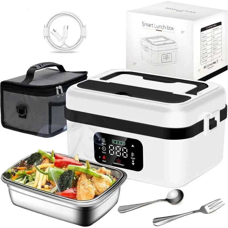 Optimized Rechargeable 8000mAh Electric Lunch Box 1L Smart Heating Food Container with Carry Bag Cutlery Set Reliable