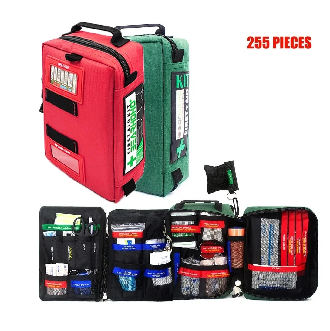 Traditional 255-Piece First Aid Kit or Empty Medical Bag – Tactical Emergency Survival Kit for Camping Travel Home Soft